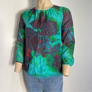 J Crew Flowy Sheer Floral‎ 100% Silk Blouse Women’s Size 0